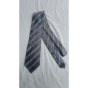 TRIAL Tie Mens One Size Gray Blue Stripe 100% Silk Fatto A Mano Italy Classic